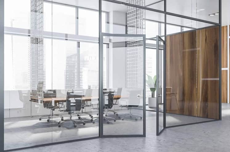 commercial grade aluminium and glass french door for a business meeting room